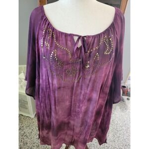 Maggie Barnes‎ 4X Purple Tie Dye Sequin Embellished Sheer Top Blouse